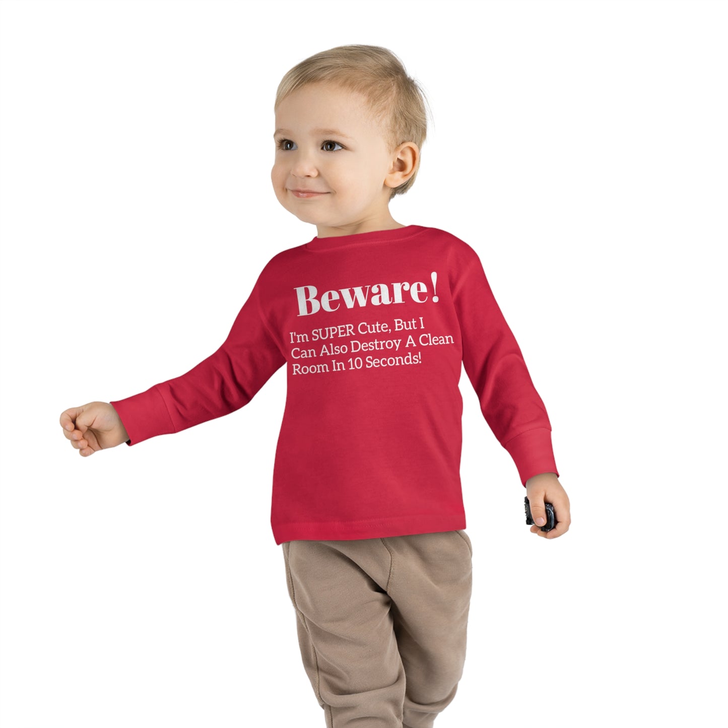 Beware! I'm Super Cute Toddler Long Sleeve Tee